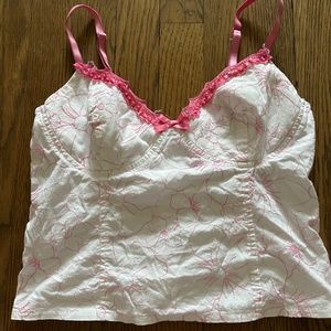 White and pink floral top
